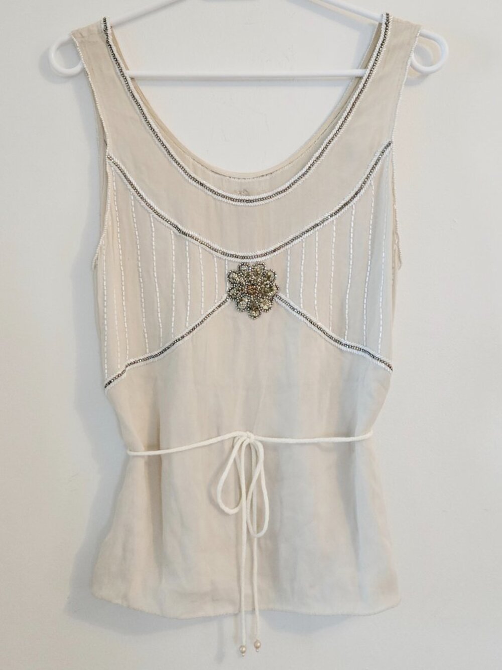 Matthew Williamson Cream Beaded Embellished Tank Top Size Small - Picture 7 of 14